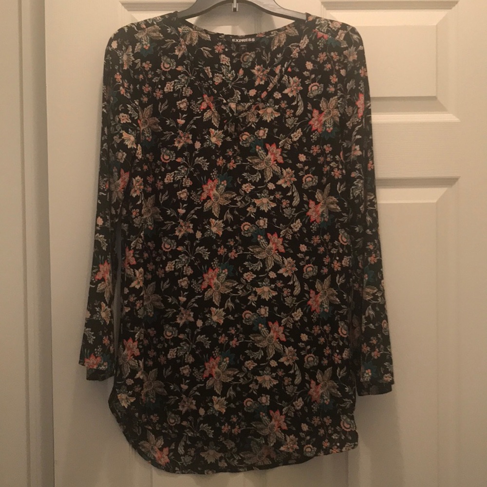 Express Black Floral Blouse with Crisscross Front